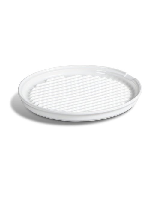 ONEMORE Bacon Rack Ceramic Bacon Cooker Oven Bacon Maker Microwave Meat Rack for Cooking Crisp Bacon - 10 inch Bacon Plate, White