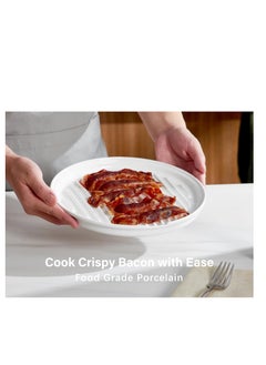 Onemore ONEMORE Bacon Rack Ceramic Bacon Cooker Oven Bacon Maker Microwave Meat Rack for Cooking Crisp Bacon - 10 inch Bacon Plate, White  - Image 3