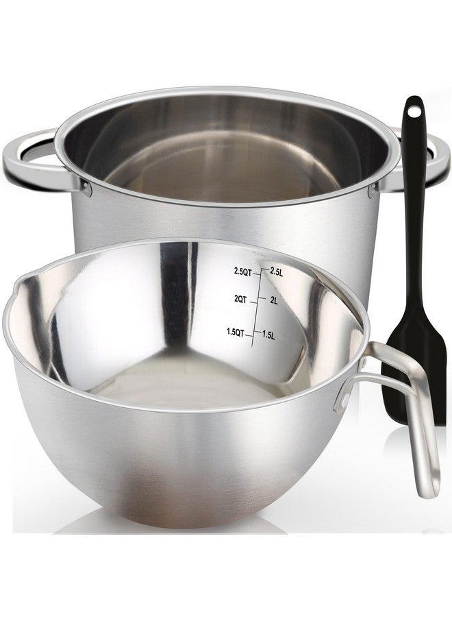 Marsheepy Marsheepy Double Boiler Pot Set, 2500ML（2.3QT） Mixing Bowl for Chocolate Melting, 4000ML（3.63QT） Stainless Steel Pot With Silicone Spatula for Melting Chocolate, Candy, Candle, Soap, Wax - Image 1