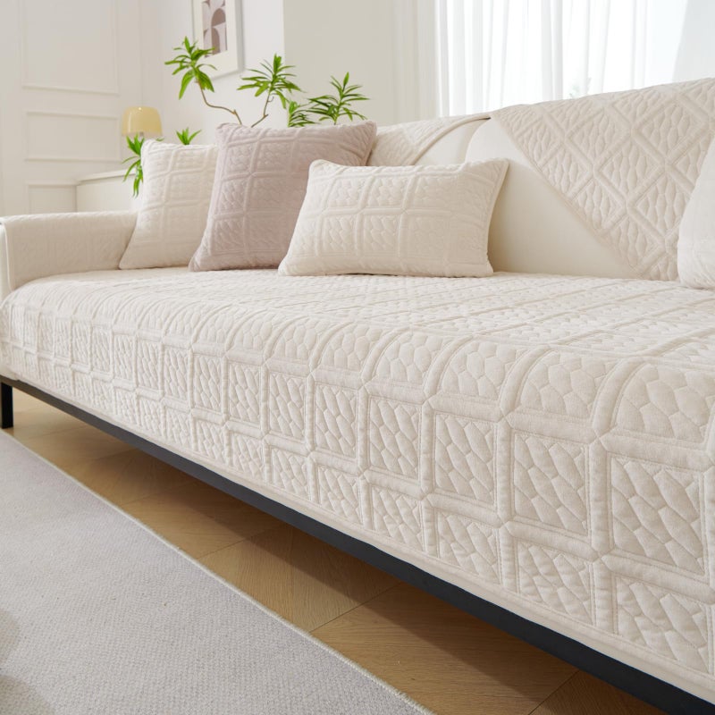 New Milk Velvet Soft Sofa Cover 1 2 3 Seater Universal Couch Covers NonSlip Corner Sofa Cover L Shape Sofa Slipcovers Furniture Protector for Living RoomCream 1PC 90  90cm Armrest or Backrest