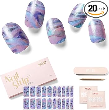 NAILOG Semi Cured Gel Nail Strips Glossy Long Lasting Soft Gel Finish 20 Extra Long Stickers WrapsLa Plage - Image 1