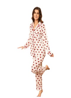 Pajama set with heart button sleeves - White
