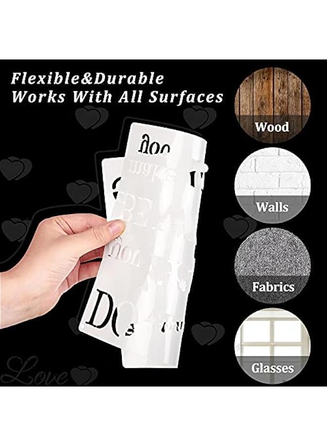 Arabest 16 Pieces Inspirational Word Stencils Family Sign Stencils Reusable Painting Stencils Love Home Template with Metal Open Ring for Painting on Wood, Porch, Front Door, Wall Decor (7.87 x 7.87 Inch)  - Image 3