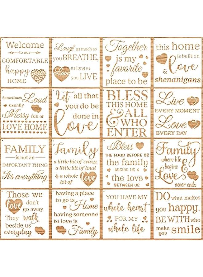 Arabest 16 Pieces Inspirational Word Stencils Family Sign Stencils Reusable Painting Stencils Love Home Template with Metal Open Ring for Painting on Wood, Porch, Front Door, Wall Decor (7.87 x 7.87 Inch)  - Image 1