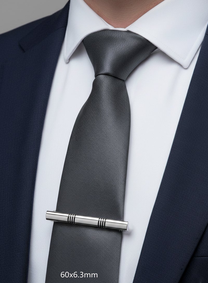 FIORICASA 4-Pack Tie Clips for Men, 60mm Copper Tie Bars, Elegant Silver Design with Gift Box - Image 3