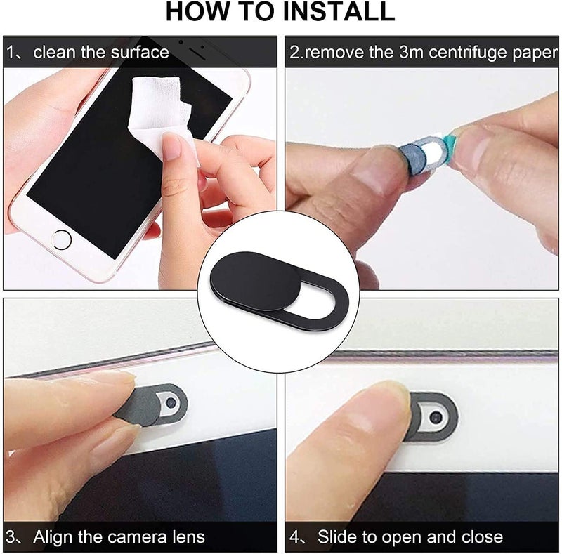 Ojos Webcam Camera Cover Compatible for Laptop Desktops/MacBook/PC/Tablet/Cell Phone Slide Ultra-Thin Webcam Cover Slide Protect Your Privacy Security (3-Pack, Black) - Image 5