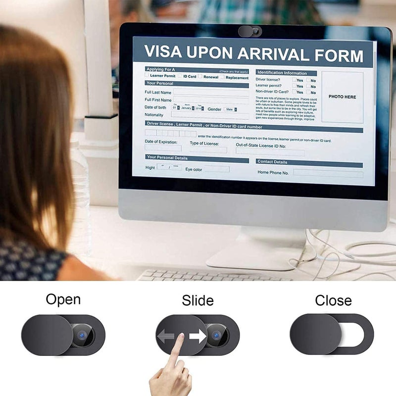 Ojos Webcam Camera Cover Compatible for Laptop Desktops/MacBook/PC/Tablet/Cell Phone Slide Ultra-Thin Webcam Cover Slide Protect Your Privacy Security (3-Pack, Black) - Image 2