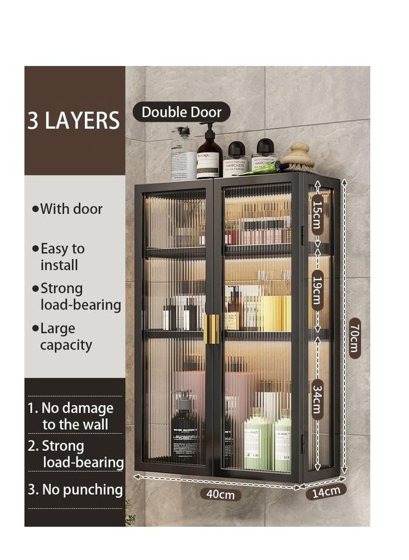 Generic Bathroom Shelf Wall Mounted Storage Cabinet with Clear Doors for Bedroom Bathroom Kitchen Laundry Room Storage Shelves (Double Door - 40cm)  - Image 2