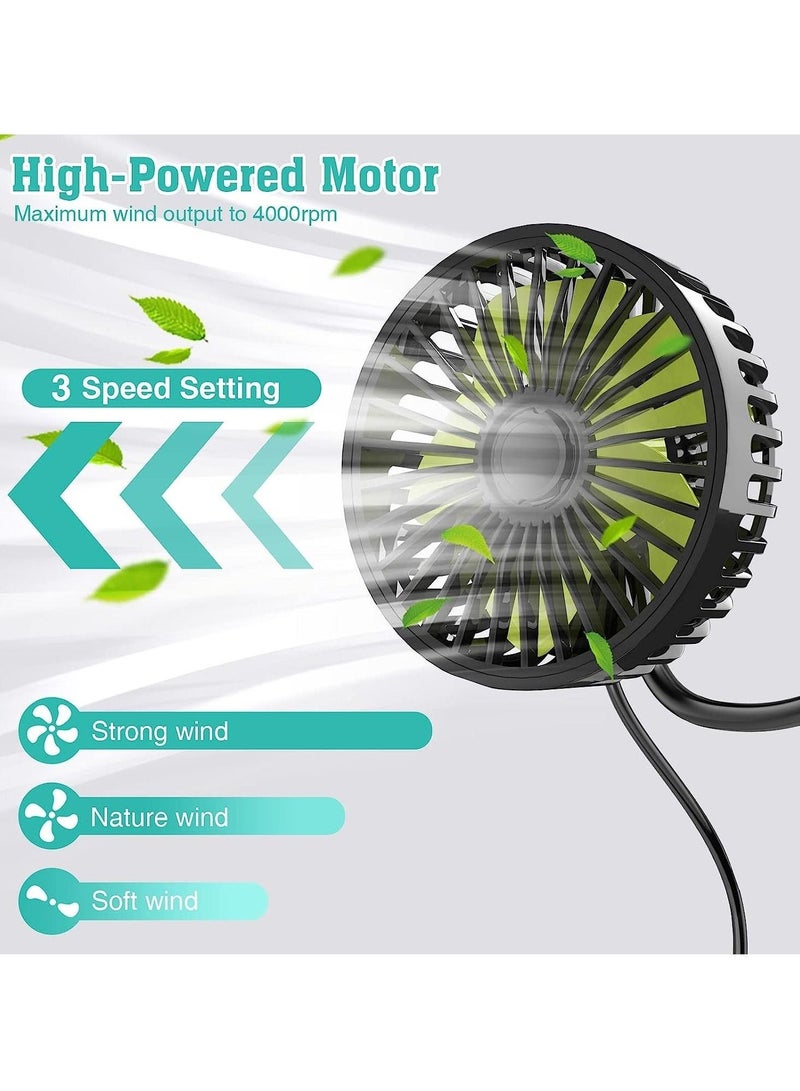 MUNTAQI Car Fan, USB Car Fan For Backseat Car Cooling Fan, 3 Speeds Strong Wind 5V Powerful Quiet Ventilation Fan With Adjustable Clip Electric Car Seat Fan For Vehicles RV SUV Truck - Image 2
