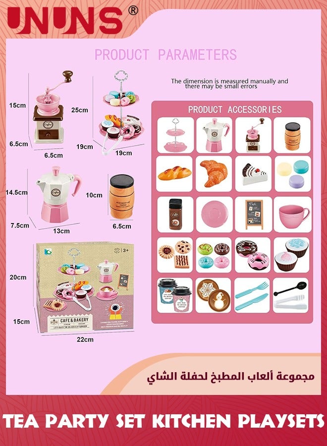 UNUNS Pretend Afternoon Tea Party Set,38 Pcs Coffee Maker Set And Play Dessert Set For Princess Girl,Play Food Playset Kitchen Toys,Toy Tea Set Including Cookies Macaroons Cupcakes For Kids 3+ - Image 2