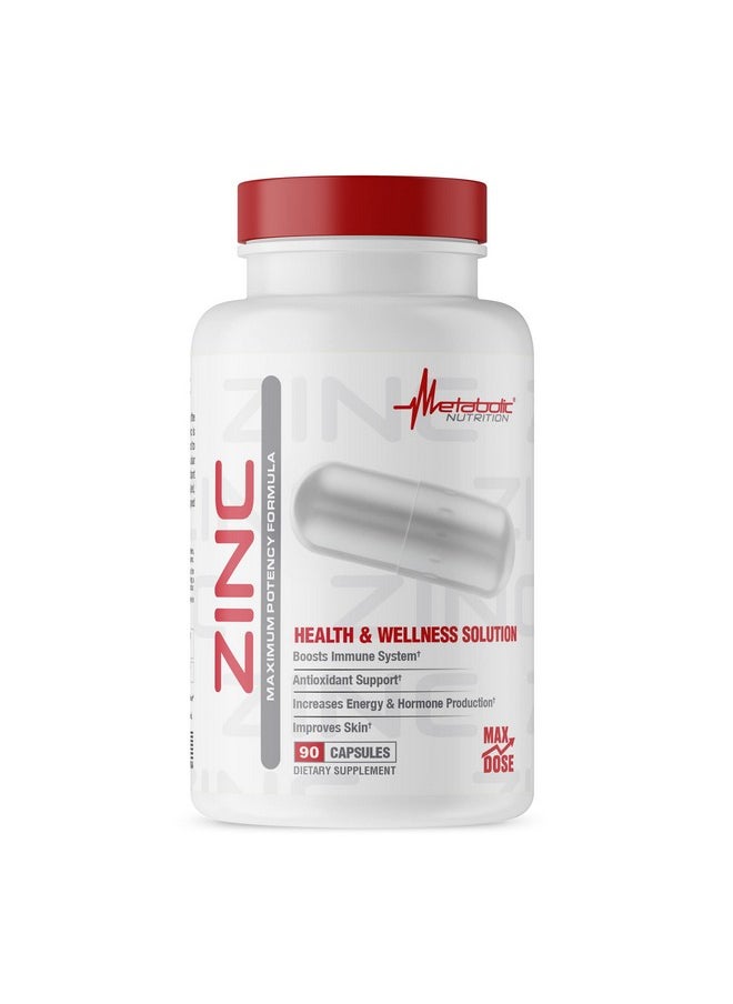 Metabolic Nutrition - Zinc Supplement by Metabolic Nutrition, 75mg, 90 Zinc Capsules, Supports Immune System Function w/Zinc Oxide - Image 1