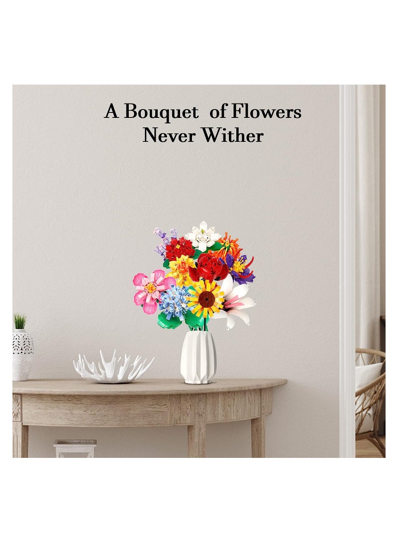 SYOSI Flower Bouquet Building Block Kit, Artificial Flowers Building Toys Creative Project, DIY Vase Building Blocks Rose Sunflower Lavender for DIY Home Decoartion - Image 2