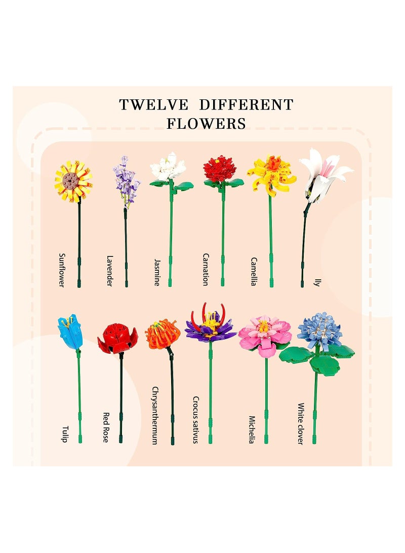 SYOSI Flower Bouquet Building Block Kit, Artificial Flowers Building Toys Creative Project, DIY Vase Building Blocks Rose Sunflower Lavender for DIY Home Decoartion - Image 3