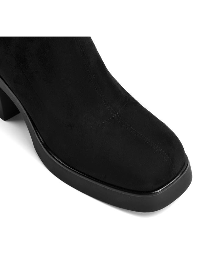 AprCoco Knee High Boots for Women GoGo Boots Platform Square Toe Womens Chunky Heel Side Zipper Boot, Suede Black, 7 - Image 4
