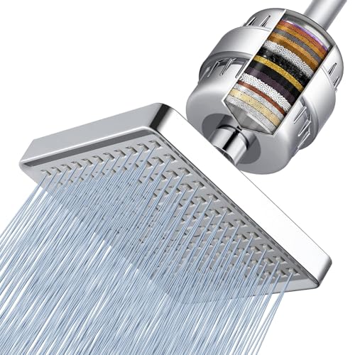 Voolan Filtered Shower Head - 20 Stage Luxury Rain Shower Filter For Hard Water for Remove Chlorine and Harmful Substances - 6" Square High Pressure Rainfall Showerhead (Chrome) - Image 1
