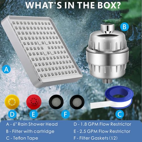 Voolan Filtered Shower Head - 20 Stage Luxury Rain Shower Filter For Hard Water for Remove Chlorine and Harmful Substances - 6" Square High Pressure Rainfall Showerhead (Chrome) - Image 5