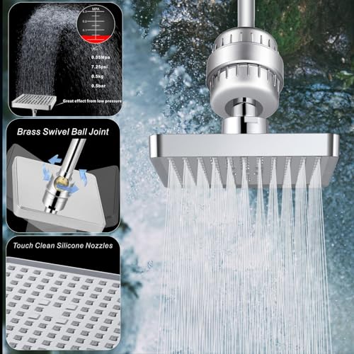 Voolan Filtered Shower Head - 20 Stage Luxury Rain Shower Filter For Hard Water for Remove Chlorine and Harmful Substances - 6" Square High Pressure Rainfall Showerhead (Chrome) - Image 4