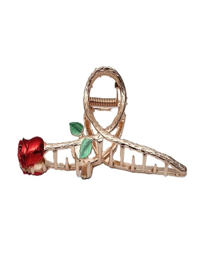 GANPUB Red Elegant Rose Metal Hair Claw Clips, Large Shark Clips Non-Slip Barrettes for Strong Hold, Fashion Accessories for Long Thick Thin Curly Hair (6cm*11cm) - Image 1