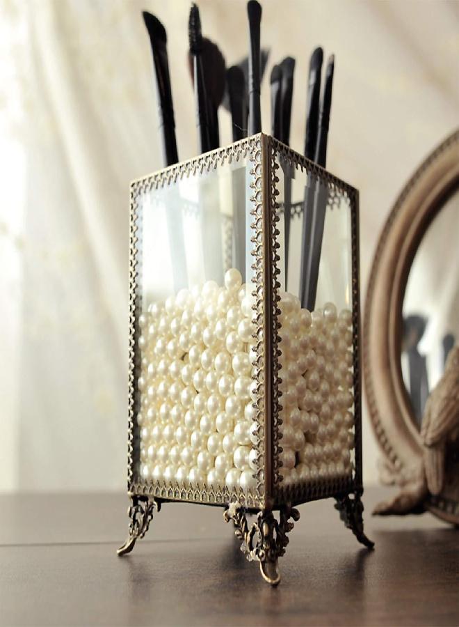 PuTwo Makeup Organizer Vintage Make up Brush Holder with Free White Pearls - Small Color: Clear - Image 3