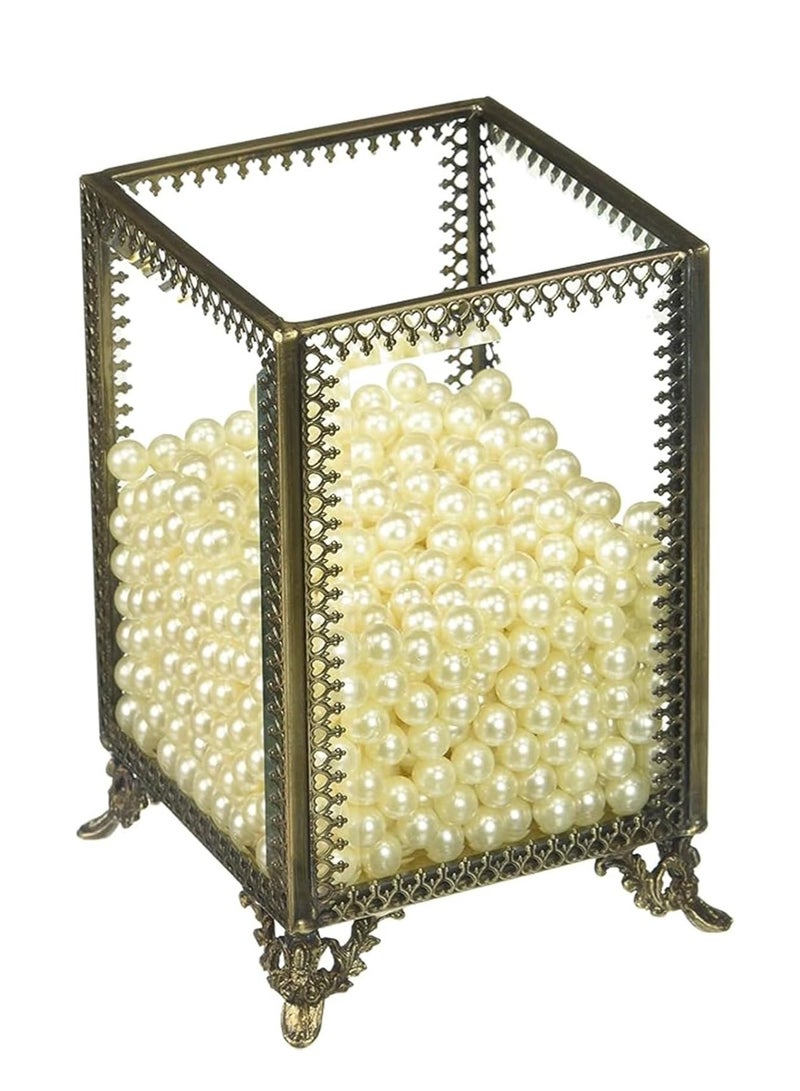 PuTwo Makeup Organizer Vintage Make up Brush Holder with Free White Pearls - Small Color: Clear - Image 1
