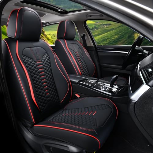 Coverado Seat Covers Full Set, Waterproof Nappa Leather Seat Covers for Cars, 5 Seats Universal Car Seat Protectors, Black Car Seat Covers Car Seat Cushions Fit for Most Cars (Black&Red) - Image 1