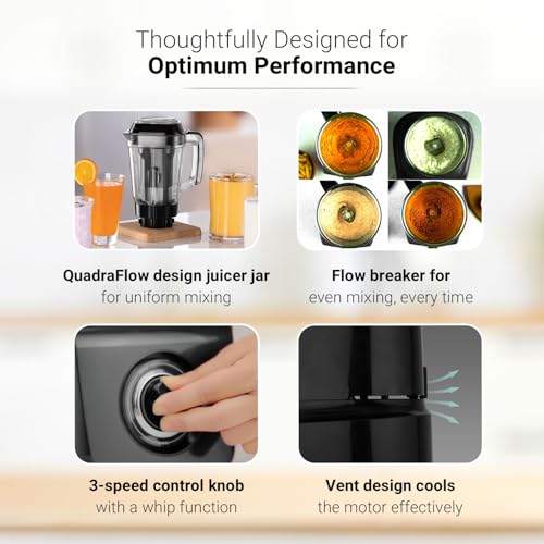 V-Guard Citius 750 Watt Juicer Mixer Grinder for Kitchen | 3 Year Motor Coverage by V-Guard | 4 Jars | Juicer, Wet, Chutney & Dry | Sturdy Juicer Jar | Precision Blend SS Blades | Black - Image 4