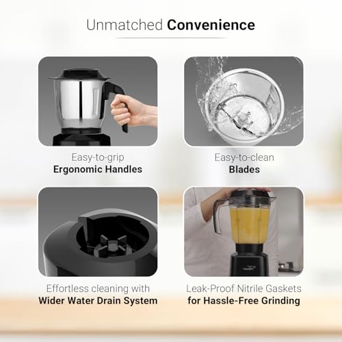 V-Guard Citius 750 Watt Juicer Mixer Grinder for Kitchen | 3 Year Motor Coverage by V-Guard | 4 Jars | Juicer, Wet, Chutney & Dry | Sturdy Juicer Jar | Precision Blend SS Blades | Black - Image 3