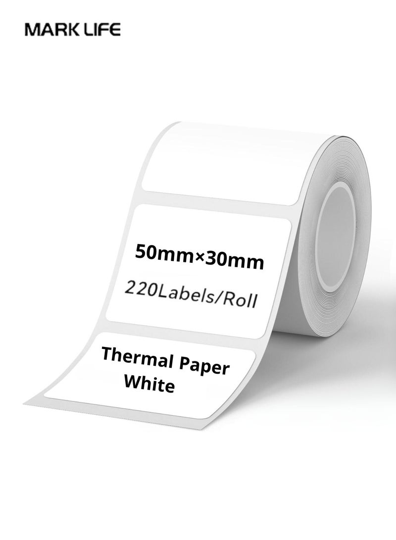 Marklife Thermal Label Paper 50x30mm White 220 Labels per Roll Waterproof Oil-Proof for Label Maker Machine Barcode Printing Home Office Small Business Use - Image 1