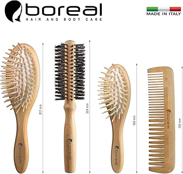 Boreal صندوق الفرشاة الأصلي مجموعة فرشاة الشعر من الخشب الطبيعي تتكون من فرشاة هوائية كبيرة نموذج فرشاة هوائية لمحفظة المرأة فرشاة أسطوانية ألياف شعيرات بقطر 57 مم مشط - Image 2