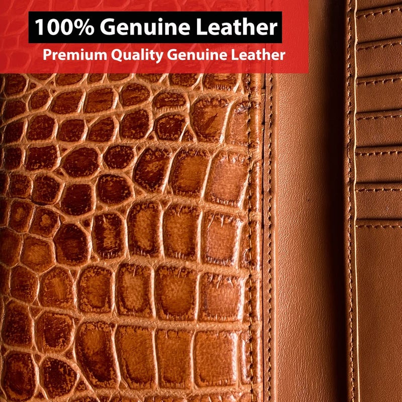 IBRO Motorcycle Chain Wallet for Men â€“ Premium Cowhide Leather, RFID Tri-Fold Biker Wallet with Heavy Duty Chain for Bikers Truckers & Hunters, Credit Card Money Organizer Long Wallet Crocodile Brown - Image 3