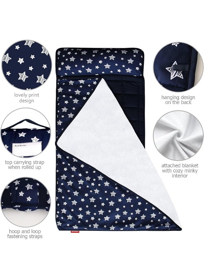 Moonsea Moonsea Toddler Nap Mat Boy Navy with Pillow and Fleece Minky Blanket  - Image 3