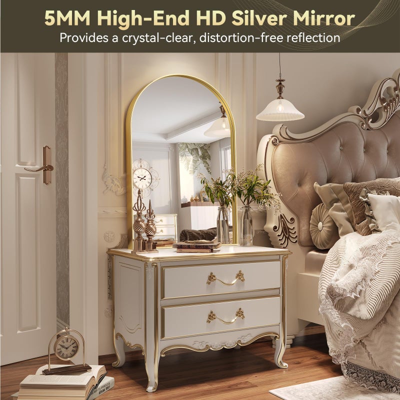 Brightify Arched Mirror, Arched Wall Mirror, 20 x 30 Inch Gold Arch Mirror, Metal Frame Gold Bathroom Mirror, Arched Top Bathroom Vanity Mirror for Living Room Bedroom Mantel Entryway Hallways - Image 4