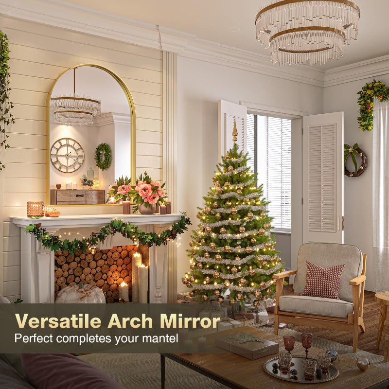 Brightify Arched Mirror, Arched Wall Mirror, 20 x 30 Inch Gold Arch Mirror, Metal Frame Gold Bathroom Mirror, Arched Top Bathroom Vanity Mirror for Living Room Bedroom Mantel Entryway Hallways - Image 3
