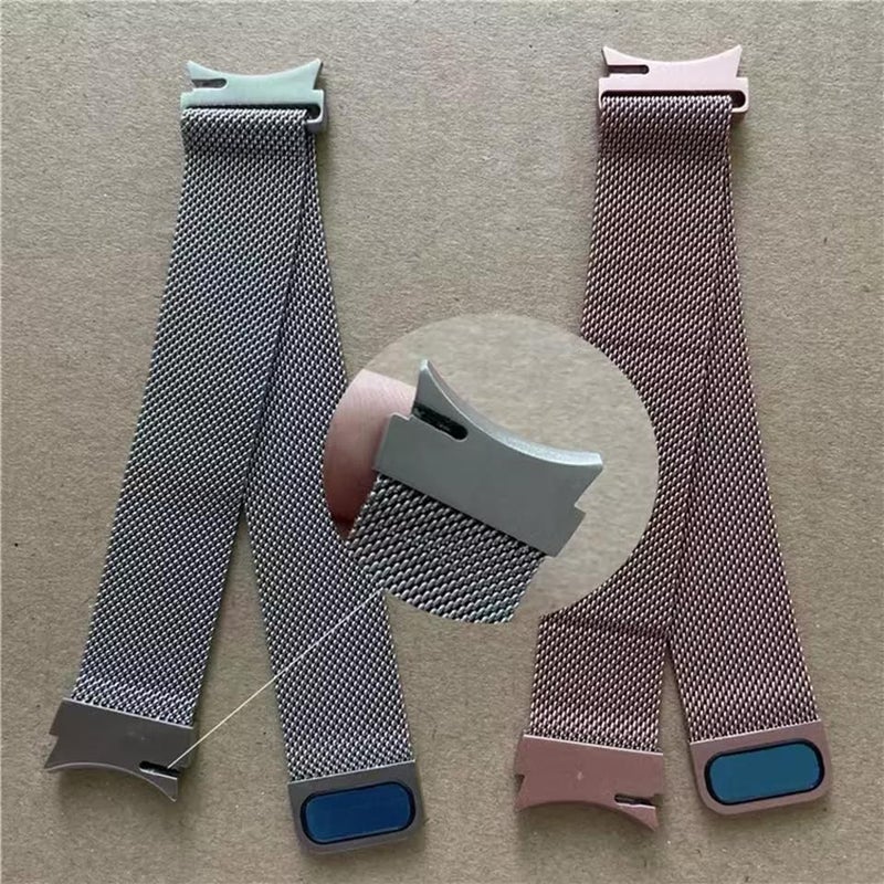 PEFKO PSS32 20MM Stainless Steel Metal Bands Compatible For Samsung Galaxy Watch 4 & 5, 40mm, 44mm, 45mm, 46mm / Classic Bands - Rose Pink Milanese Magnetic Watch Strap - Image 4