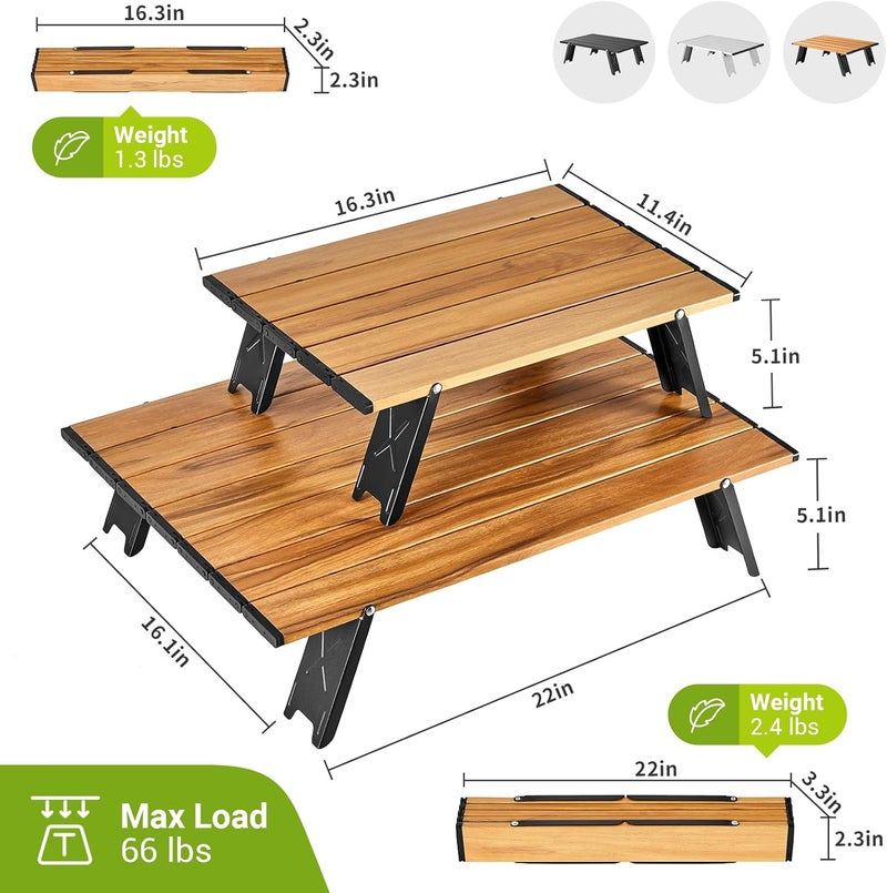 ATEPA Ultralight Compact Camping Table, Backpack Mini Folding Alu. Table for Picnic, Tent, Beach (Wood, Small) - Image 3