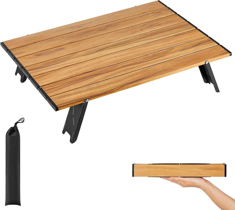 ATEPA Ultralight Compact Camping Table, Backpack Mini Folding Alu. Table for Picnic, Tent, Beach (Wood, Small) - Image 1