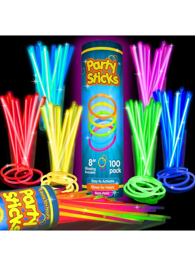 100 Ultra Bright Glow Sticks Bracelets and Necklaces - Premium Glow in the Dark Party Supplies and Decorations - Bulk 8" Glowsticks Party Favors - Image 1