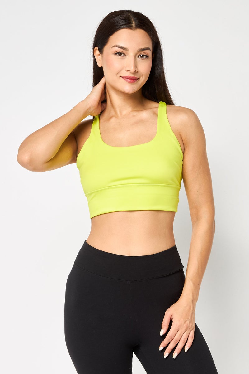 FILA Women Solid Non-Padded Sports Bra, Lime Green - Image 1