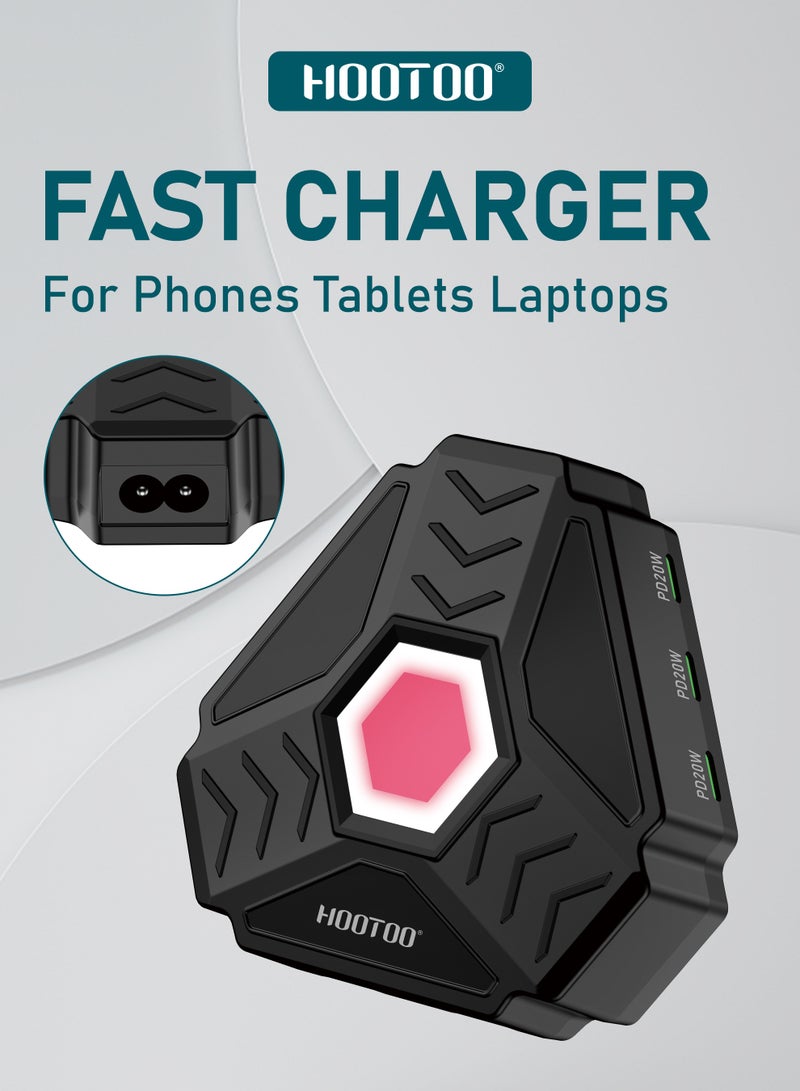 هوتو محطة شحن بقوة 160واط. منصة شحن ب ثمانية مخارج شحن (6*شاحن تايب سي+ 2*شاحن يو اس بي). شاحن سريع بتقنية PD وQC3 لشحن امن وسريع. شاحن جوال ولابتوب بحماية ضد الجهد العالي. فيش جداري تايب سي بسلك تمديد بطول 1 متر. شاحن ايفون،ماك بوك، ايباد، سامسونج، هواوي شومي هونر، وغيرها العديد من الاجهزة المدعومة. شاحن متعدد المنافذ باللون الأسود - Image 4