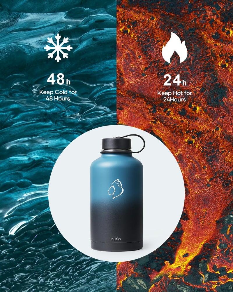 BUZIO Insulated Water Bottle with Straw Lid and Flex Cap  64oz Double Wall Vacuum Stainless Steel Water Thermo Wide Mouth Lid  Cold for 48 Hrs Or Hot for 24 Hrs Sweat Proof Flask  Indigo Crush - Image 2