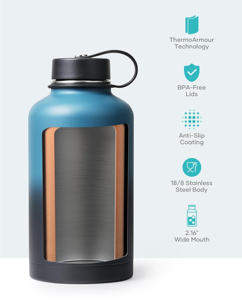 BUZIO Insulated Water Bottle with Straw Lid and Flex Cap  64oz Double Wall Vacuum Stainless Steel Water Thermo Wide Mouth Lid  Cold for 48 Hrs Or Hot for 24 Hrs Sweat Proof Flask  Indigo Crush - Image 4