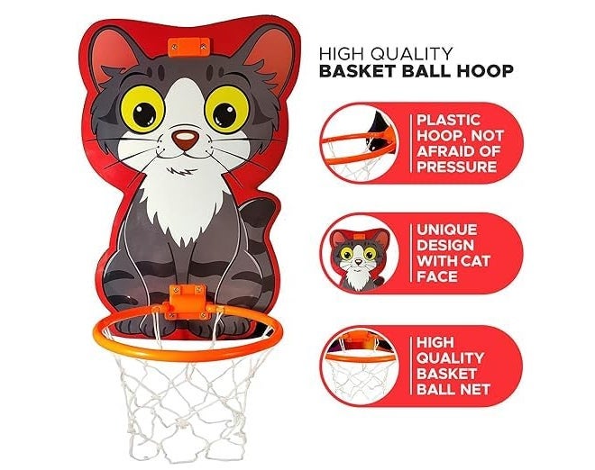 JERICOS Small Basket Ball Kit Set with Ring for Kids, Playing Indoor Outdoor Basket Ball, Hanging Board with Net & Ball (Animal Face Printed), Multi Color - Image 3