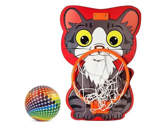 JERICOS Small Basket Ball Kit Set with Ring for Kids, Playing Indoor Outdoor Basket Ball, Hanging Board with Net & Ball (Animal Face Printed), Multi Color - Image 1