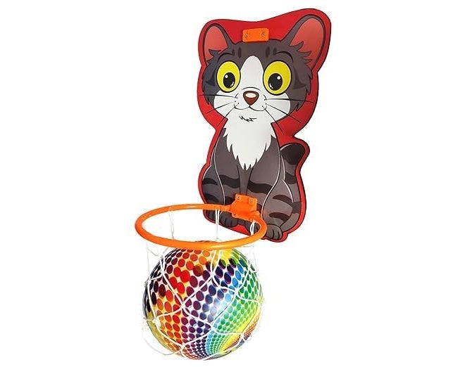 JERICOS Small Basket Ball Kit Set with Ring for Kids, Playing Indoor Outdoor Basket Ball, Hanging Board with Net & Ball (Animal Face Printed), Multi Color - Image 4