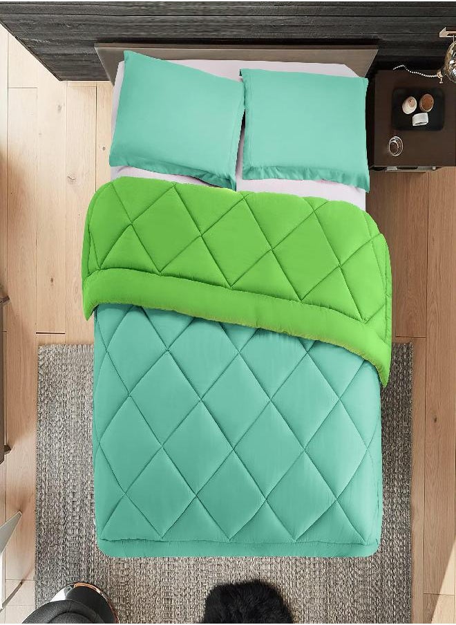 Elegant Comfort Elegant Comfort Reversible 3-Piece Comforter Set All Season, Ultra Soft, Down Alternative Comforter, Twin, Aqua/Lime 