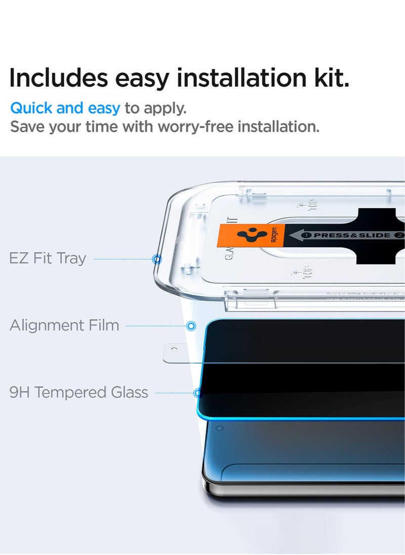 Spigen - GLAStR EZ Fit PRIVACY for Samsung Galaxy S24 PLUS Privacy Screen Protector [2 PACK] Tempered Glass with Easy Install Tray - Image 1