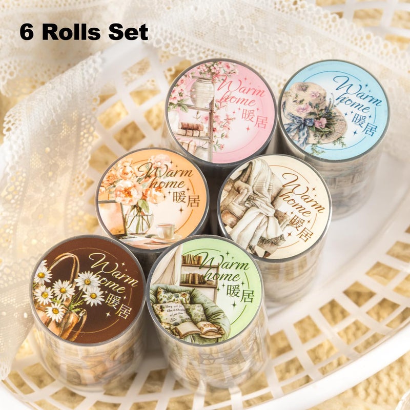 AuriicLeaf Cozy Home-Themed PET Tape Set, 6 Rolls Pre-Cut Scrapbook Stickers for Journal Supplies, Planner, DIY Crafts, and Gift Wrapping - Image 4