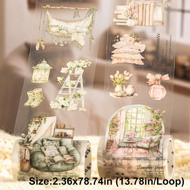 AuriicLeaf Cozy Home-Themed PET Tape Set, 6 Rolls Pre-Cut Scrapbook Stickers for Journal Supplies, Planner, DIY Crafts, and Gift Wrapping - Image 3
