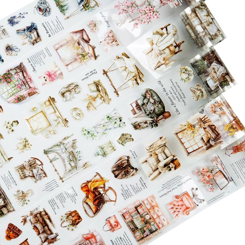 AuriicLeaf Cozy Home-Themed PET Tape Set, 6 Rolls Pre-Cut Scrapbook Stickers for Journal Supplies, Planner, DIY Crafts, and Gift Wrapping - Image 1