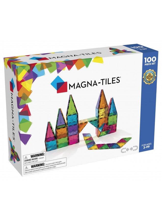 MAGNA-TILES مجموعة البناء المغناطيسية الكلاسيكية ماغنا-تايلز 100 قطعة، العلامة التجارية الأصلية للبناء المغناطيسي - Image 1